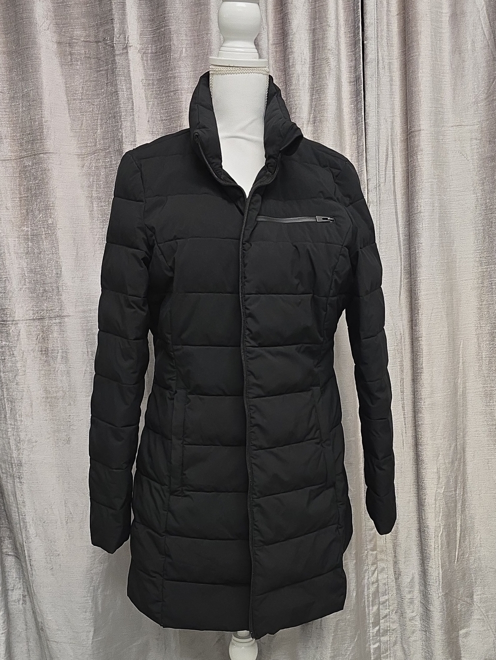 ​Halitech Black Stretch Quilted Stand Collar Puffer Jacket Coat Size L